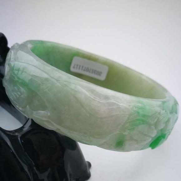 NATURE BEAUTIFUL CARVING GRADE A GREEN JADE JADEITE BRACELET BANGLE 59MM #A1117 - Picture 7 of 7
